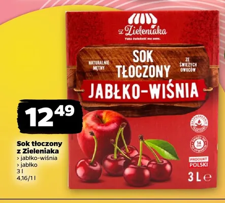 Sok tłoczony z Zieleniaka jabłko-wiśnia promocja w Netto