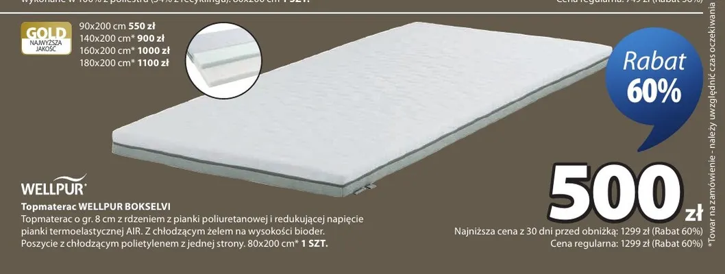 Topmaterac Wellpur Bokselvi 160x200 cm promocja w Jysk