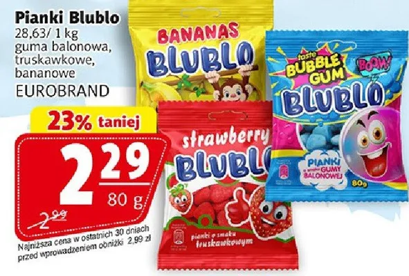 Pianki Blublo guma balonowa, truskawkowe, bananowe promocja w Prim Market