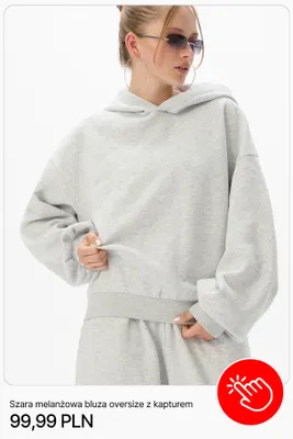 Bluza oversize z kapturem Cropp szara melanżowa promocja w Cropp