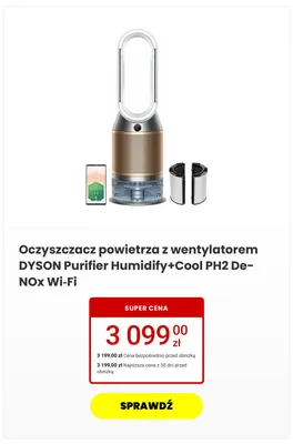 Oczyszczacz powietrza z wentylatorem DYSON Purifier Humidify+Cool PH2 De-NOx Wi-Fi promocja w Media Expert