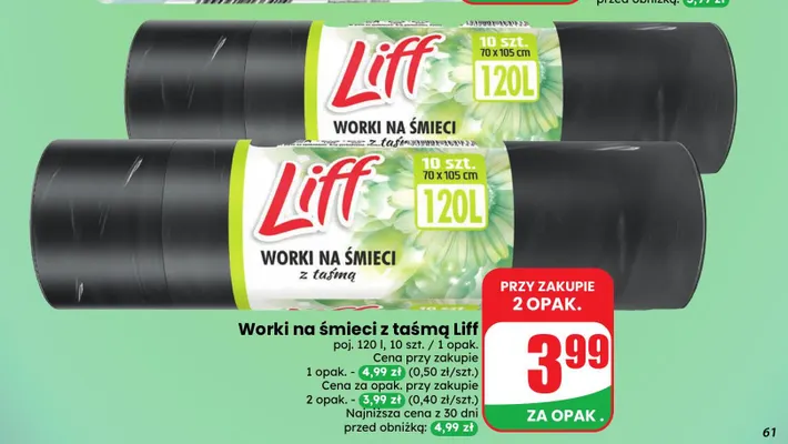 Worki na śmieci z taśmą Liff 120 l promocja w Dino