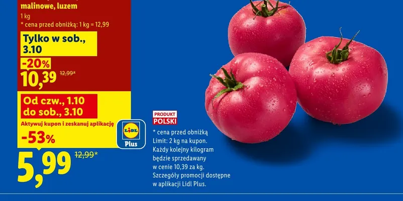 Pomidory malinowe luzem promocja w Lidl