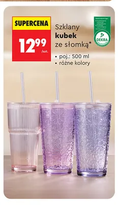Szklany kubek ze słomką promocja w Biedronka