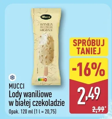 Lody Mucci waniliowe w białej czekoladzie promocja w Aldi