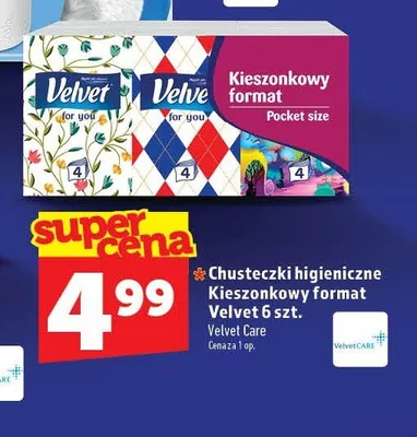 Chusteczki higieniczne Kieszonkowy format Velvet promocja w TOPAZ