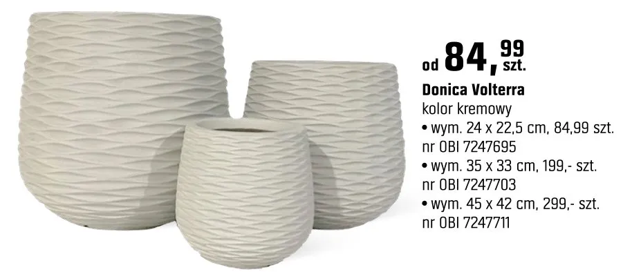 Donice Volterra kolor kremowy wym. 45 x 42 cm promocja w OBI
