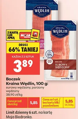 Boczek surowy wędzony Kraina Wędlin promocja w Biedronka