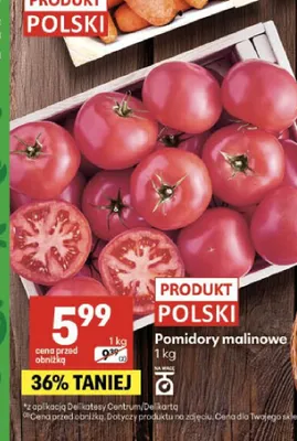 Pomidory malinowe polskie promocja w Delikatesy Centrum