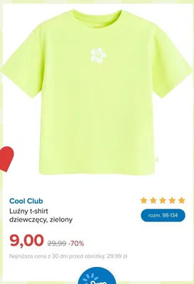 T-shirt dziewczęcy Cool Club luźny zielony promocja w Smyk