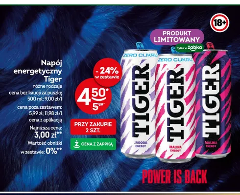 Napój energetyczny Tiger Malina Energy zero cukru promocja w Żabka