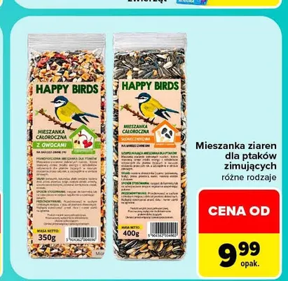 Mieszanka ziaren dla ptaków zimujących całoroczna słonecznikowa Happy Birds promocja w Carrefour