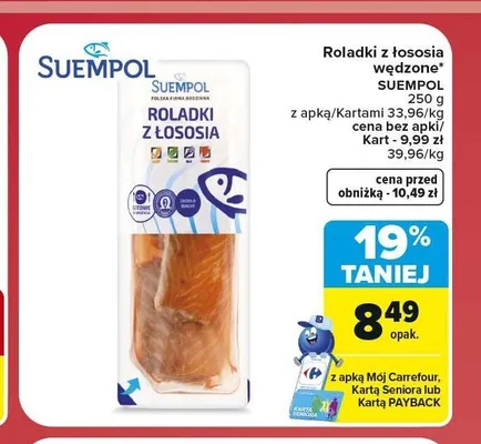 Roladki z łososia wędzone Suempol promocja w Carrefour Market
