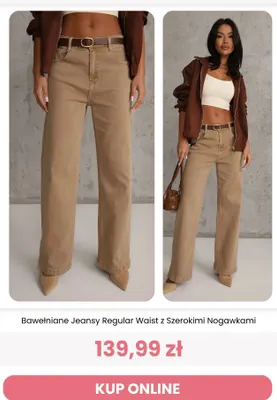 Bawełniane jeansy Regular Waist z szerokimi nogawkami Renee promocja w Renee