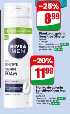 Pianka do golenia Sensitive Nivea Men promocja w Dino