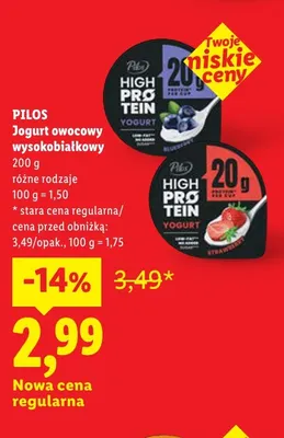 Jogurt owocowy wysokobiałkowy Pilos High Protein borówka promocja w Lidl