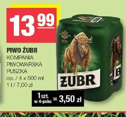 Piwo Żubr 4-pak 500ml promocja w SPAR
