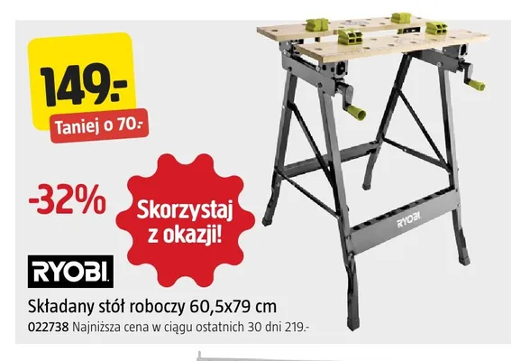 Składany stół roboczy Ryobi promocja w Jula
