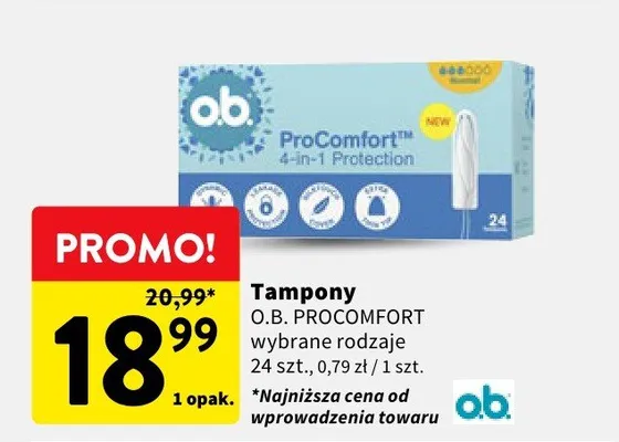 Tampony O.B. ProComfort wybrane rodzaje promocja w Intermarche
