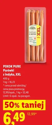 Parówki z indyka XXL Pikok Pure promocja w Lidl