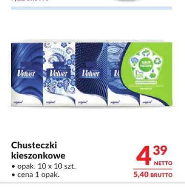 Chusteczki kieszonkowe Velvet 10-pak promocja w Makro