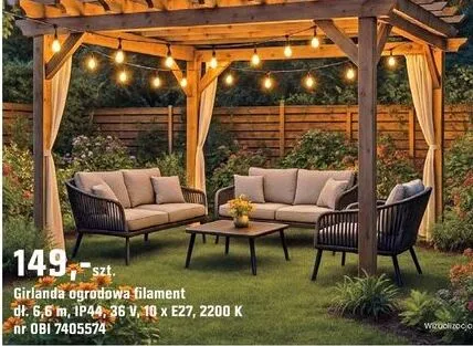 Girlanda ogrodowa filament dł. 5,6m IP44 36V 10xE27 2200K promocja w OBI