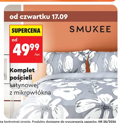Komplet pościeli satynowej z mikrowłókna Smukee promocja w Biedronka