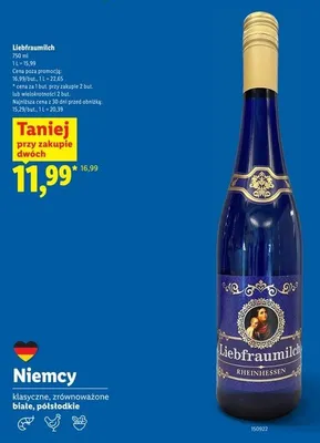 Wino białe półsłodkie Liebfraumilch Rheinhessen promocja w Lidl