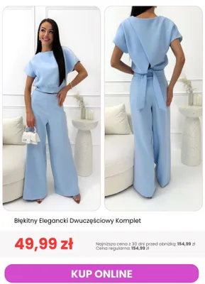 Komplet dwuczęściowy błękitny elegancki ModnaKiecka.pl promocja w Modna Kiecka