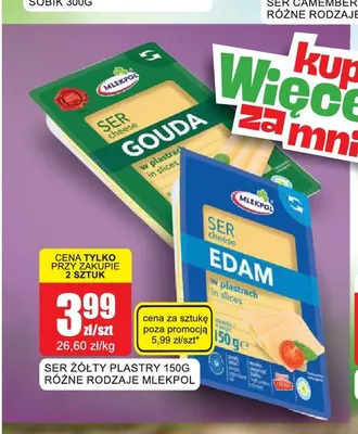 Ser żółty Edam plastry Mlekpol promocja w Bingo