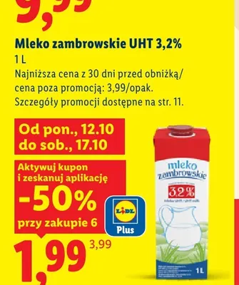 Mleko UHT zambrowskie 3,2% promocja w Lidl