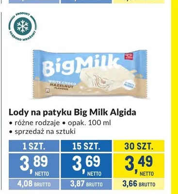 Lody na patyku Big Milk Algida promocja w Makro