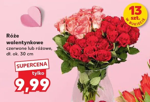 Róże walentynkowe czerwone lub różowe, dł. ok. 30 cm promocja w Kaufland