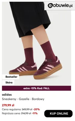 Sneakersy adidas Gazelle Bordowy promocja w eobuwie.pl