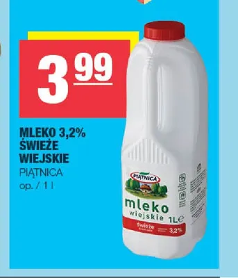Mleko świeże wiejskie Piątnica 3,2% promocja w SPAR