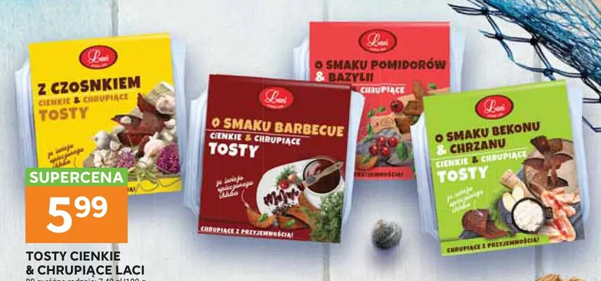 Tosty cienkie & chrupiące o smaku pomidorów & bazylii Laci promocja w Stokrotka