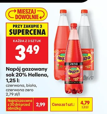 Napój gazowany Sok 20% Hellena czerwona promocja w Biedronka