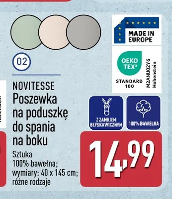 Poszewka na poduszkę do spania na boku Novitesse promocja w Aldi