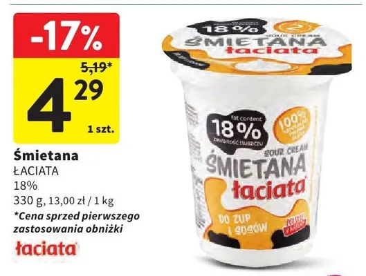 Śmietana 18% promocja w Intermarche