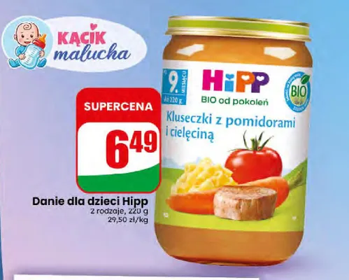 Danie dla dzieci Hipp Kluseczki z pomidorami i cielęciną promocja w Dino