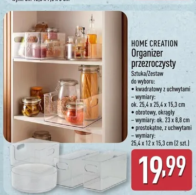 Organizer przezroczysty kwadratowy z uchwytami HOME CREATION promocja w Aldi