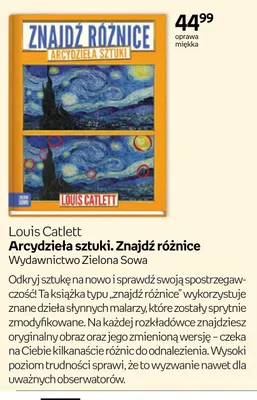 Książka Arcydzieła sztuki. Znajdź różnice Louis Catlett Wydawnictwo Zielona Sowa oprawa miękka promocja w Empik