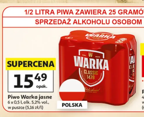 Piwo Warka Classic jasne 6-pak promocja w Auchan