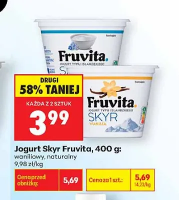 Jogurt Skyr Fruvita waniliowy promocja w Biedronka
