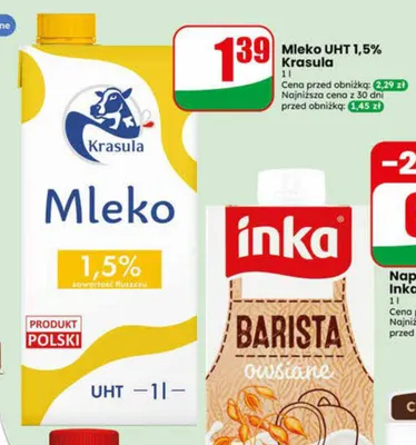 Mleko UHT 1,5% Krasula promocja w Dino