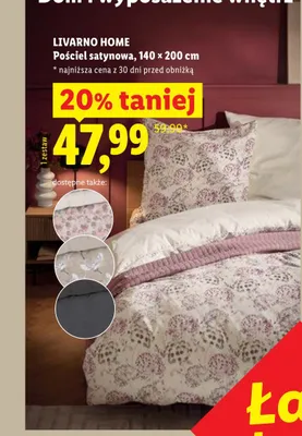 Pościel satynowa LIVARNO HOME 140x200cm promocja w Lidl