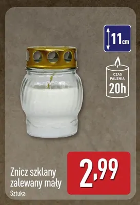 Znicz szklany zalewany mały promocja w Aldi
