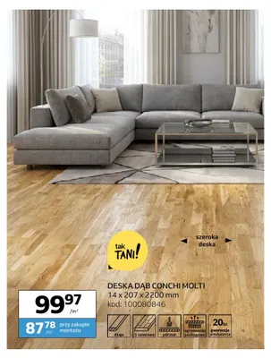 Deska Dąb Conchi Molti 14x207x2200 mm Barlinek promocja w Komfort