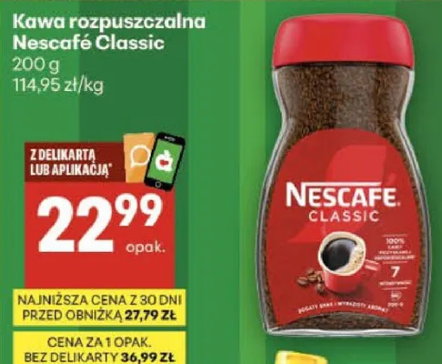 Kawa rozpuszczalna Nescafe Classic 200g promocja w Delikatesy Centrum