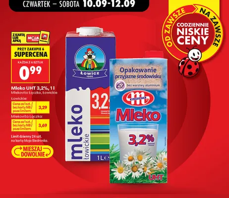 Mleko UHT Łączka Mlekovita 3,2% promocja w Biedronka
